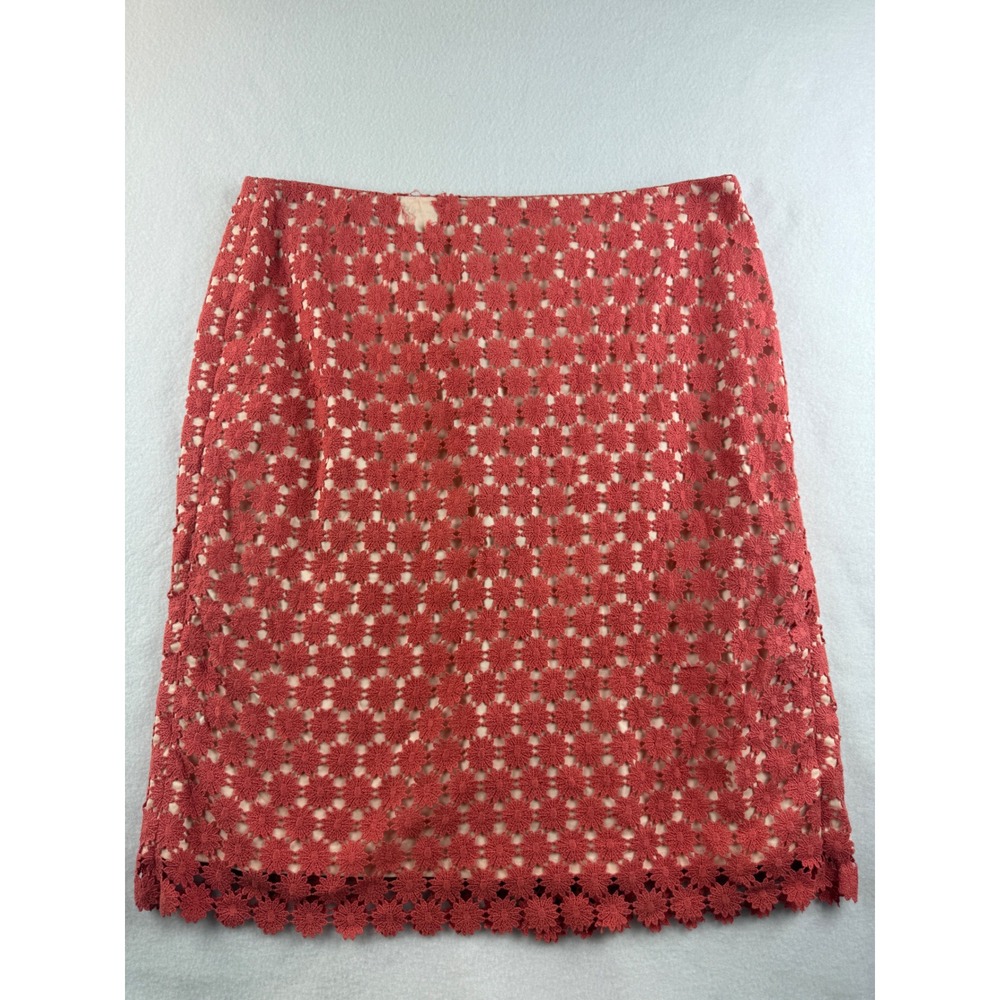 Talbots Floral Crochet Skirt Coral Pink Lined Women's Size 12 Career Party